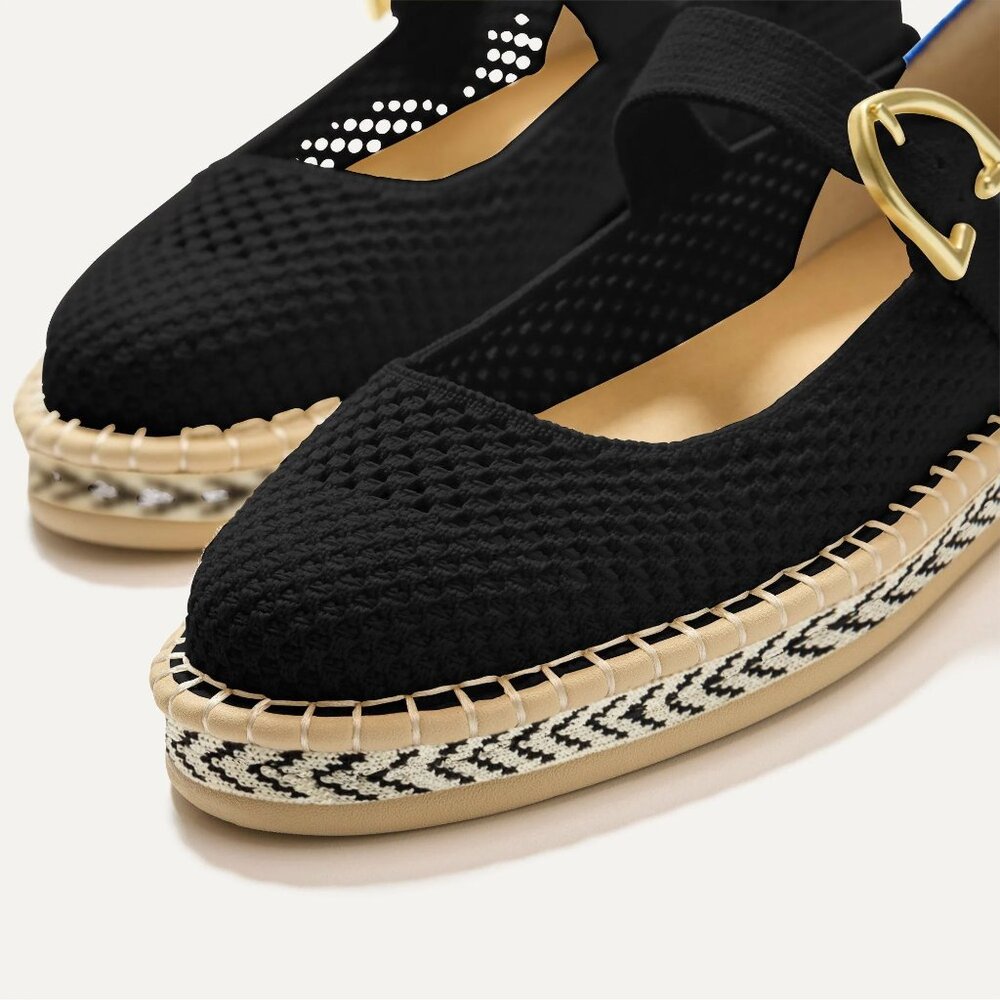 Rothy's Black Mary Jane Espadrille Flats with Gold Buckle - Picture 4 of 16